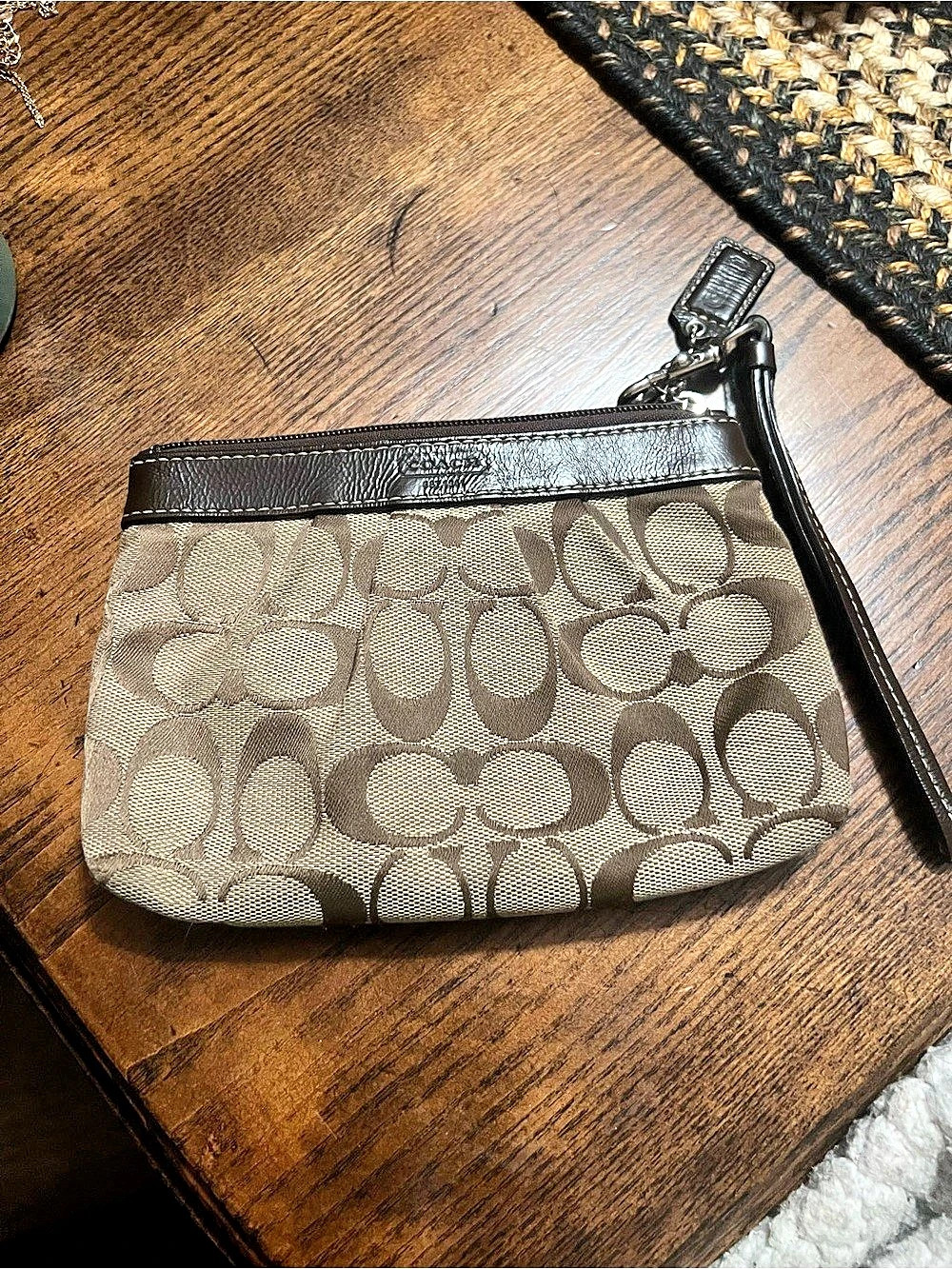 Coach Zip Wristlet in Signature Canvas Brown & Beige